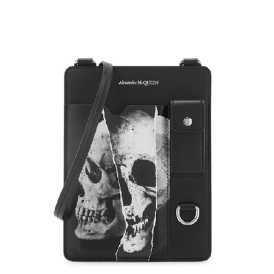 Shop Alexander Mcqueen Black Skull-print Leather Cross-body Bag