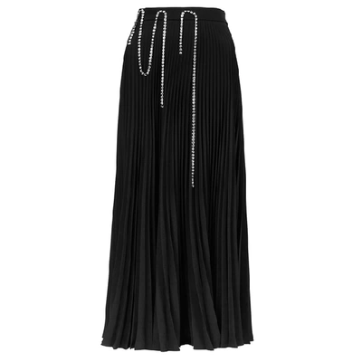 Shop Christopher Kane Black Crystal-embellished Plissé Midi Skirt