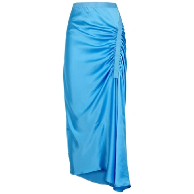 Shop Christopher Esber Incline Blue Silk Midi Skirt