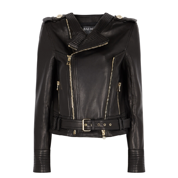 Balmain Ribbed Leather Biker Jacket In Black | ModeSens