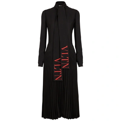 Shop Valentino Vltn Black Pleated Midi Dress
