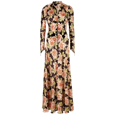 Shop Paco Rabanne Floral-print Satin And Velvet Maxi Dress