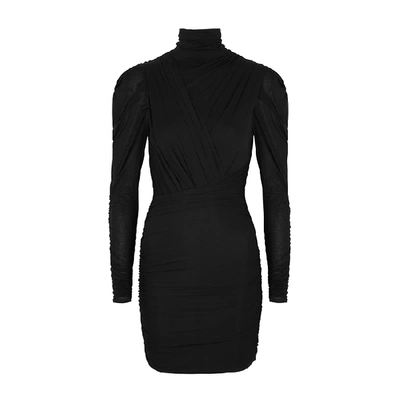 Shop Isabel Marant Jisola Ruched Stretch-knit Mini Dress In Black