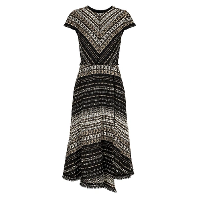 Shop Paule Ka Textured Metallic-weave Bouclé-knit Midi Dress In Black