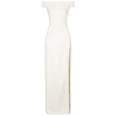 Shop Stella Mccartney White Embellished Off-the-shoulder Gown