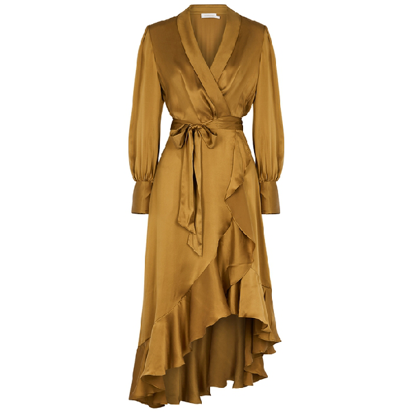 gold silk wrap dress
