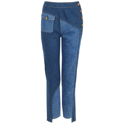 Shop Rejina Pyo Lucie Blue Panelled Straight-leg Jeans