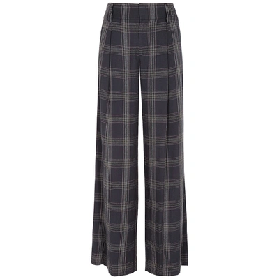 Shop Vince Navy Checked Wide-leg Trousers