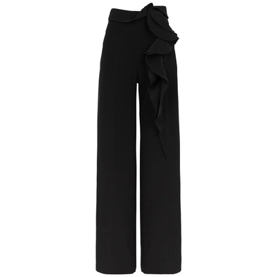 Shop Azzi & Osta Black Ruffled Wide-leg Trousers