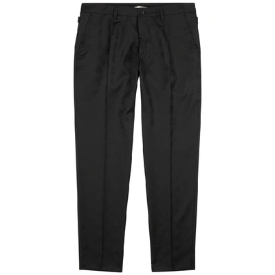 Shop Dolce & Gabbana Black Logo-jacquard Wool Trousers