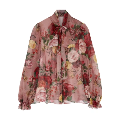 Shop Dolce & Gabbana Floral-print Silk Chiffon Blouse