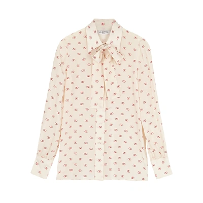 Shop Valentino Logo-print Silk Blouse