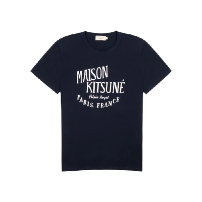 Shop Maison Kitsuné Navy Logo-printed Cotton T-shirt