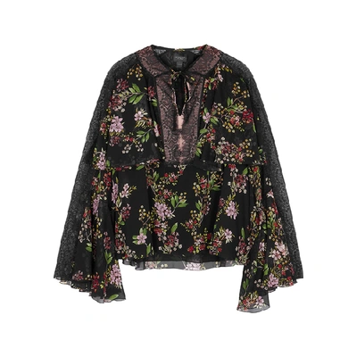 Shop Giambattista Valli Floral-print Lace-trimmed Silk Blouse