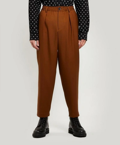 Shop Marni Tropical Wool Trousers In Brown