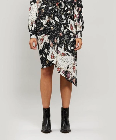 Shop Isabel Marant Roly Draped Floral Silk Skirt In Black