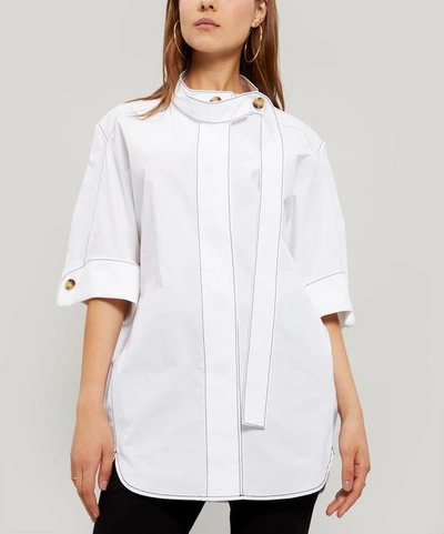 Shop Rejina Pyo Briana Contrast-stitching Cotton-blend Shirt In White