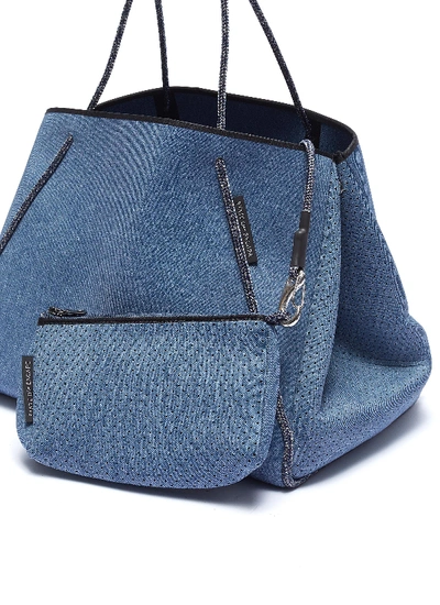 Shop State Of Escape 'guise' Sailing Rope Handle Denim Print Neoprene Tote In Blue