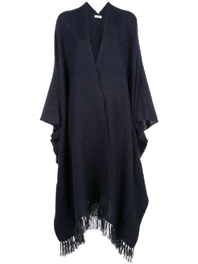 Shop Brunello Cucinelli Fringed Knitted Cape In Blue