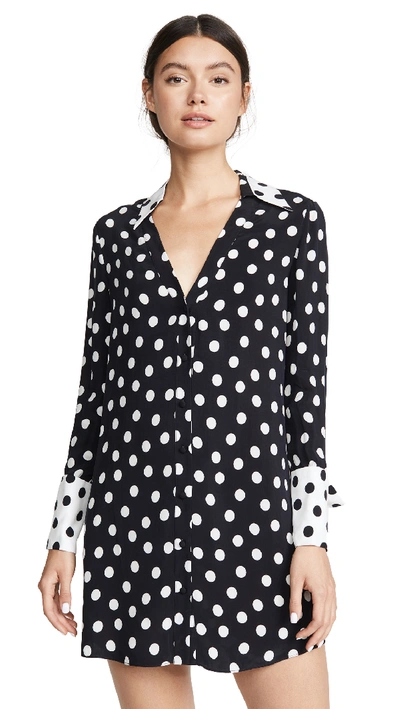 Shop Alice And Olivia Halima French Cuff Shirt Dress In Polka Dot Black/soft White