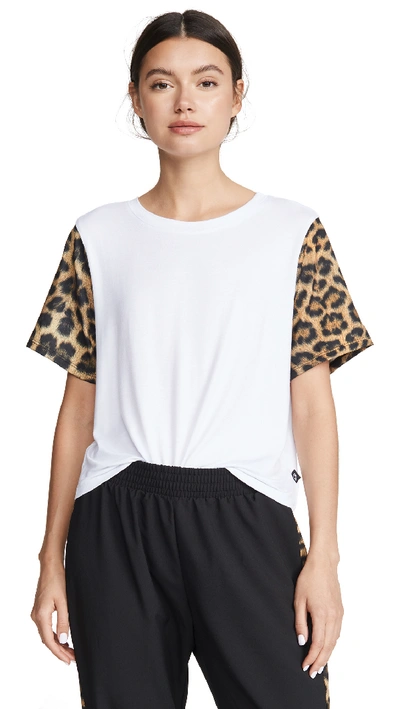 Shop Terez Printed Sleeve Tee In White/leopard Goals