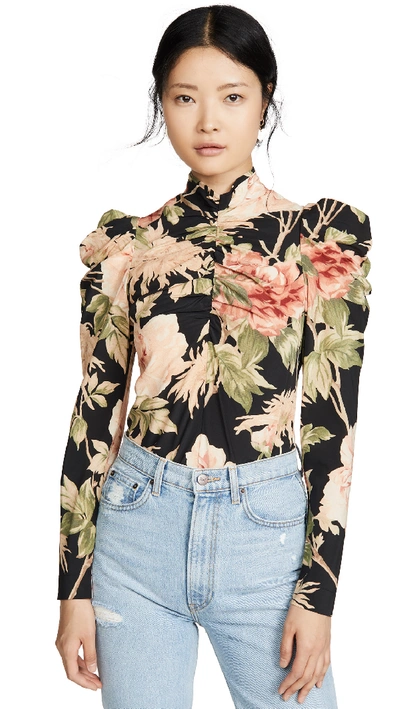 Shop Zimmermann Espionage Silk Drape Blouse In Black Peony