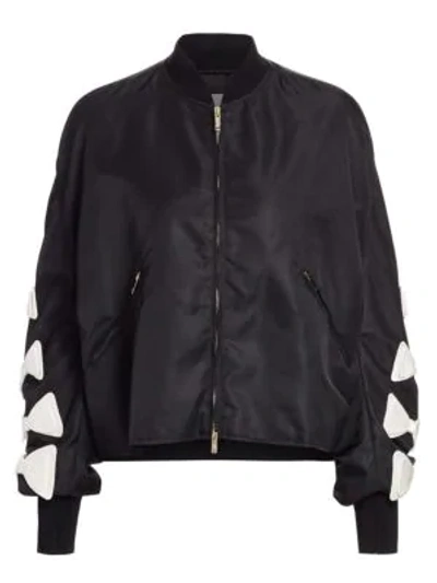Shop Valentino Bow Sleeve Bomber Jacket In Ivory Black