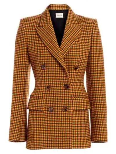 Shop Khaite Darla Double-breasted Wool Blazer In Gingham