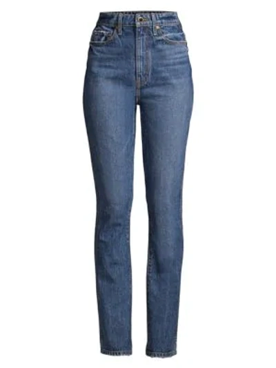 Shop Khaite Women's Daria High-rise Distressed Slim-leg Jeans In Blue
