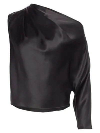 Shop Michelle Mason One-sleeve Silk Drape Top In Black