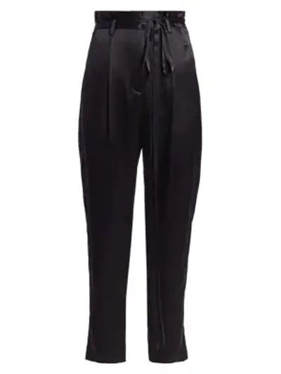 Shop Michelle Mason Crop Silk Paperbag Trousers In Black
