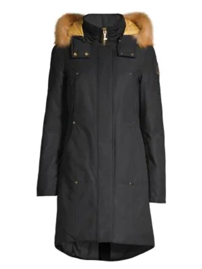 Shop Moose Knuckles Gold Series Grand Fox Fur-trim Down Parka In Navy With Gold