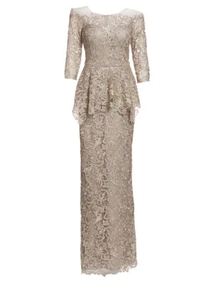 teri jon by rickie freeman embellished lace peplum gown