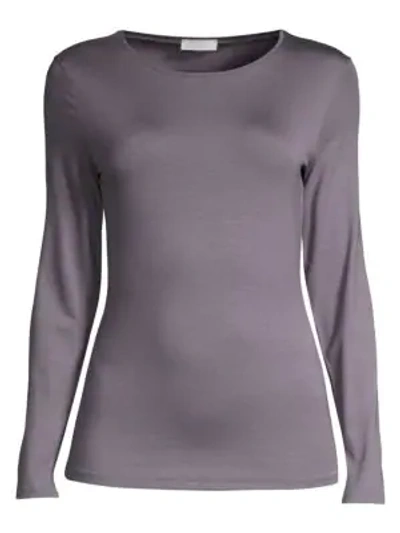 Shop Hanro Soft Touch Long-sleeve Shirt In Warm Grey