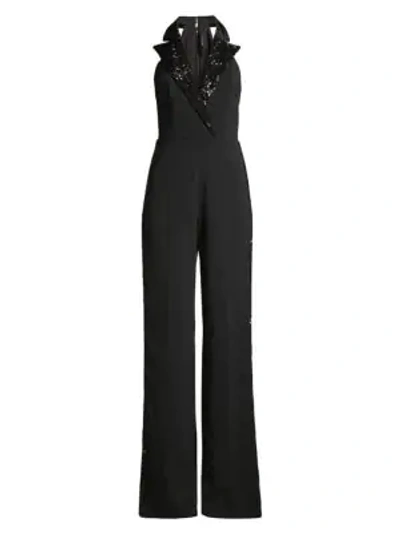 Shop Jay Godfrey Pierce Sequin-lapel Jumpsuit In Black