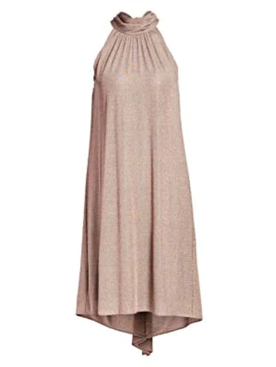 Shop Halston Heritage Sleeveless Mockneck Shift Dress In Metallic Heather Blush