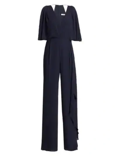 Shop Halston Heritage Asymmetric Drape Georgette Jumpsuit In Dark Navy