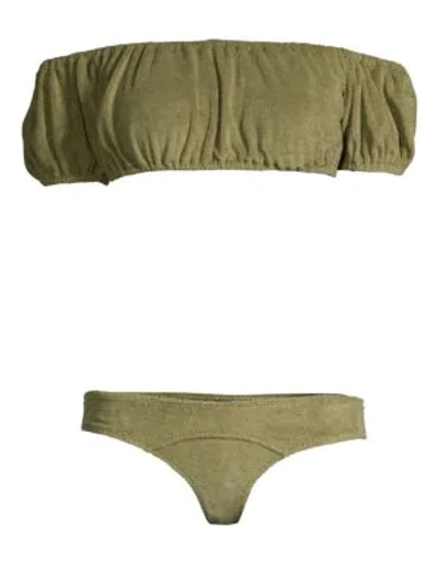 Shop Lisa Marie Fernandez Leandra Terry 2-piece Bikini Set In Olive Terry