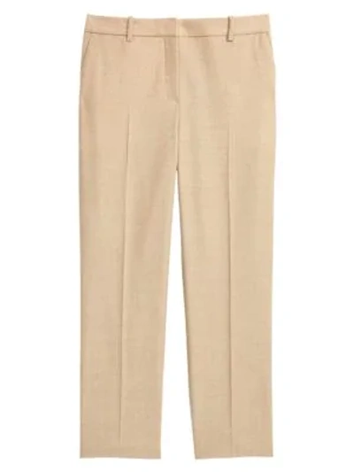 Shop Theory Sleek Flannel Cropped Tailored Trousers In Light Camel Melange