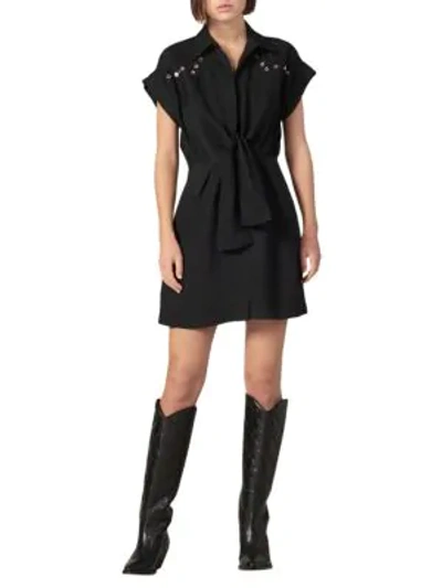 Shop Sandro Mavel Studded Tie-front Dress In Black