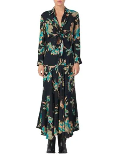 Shop Sandro Blaire Floral Knotted Midi Dress In Black