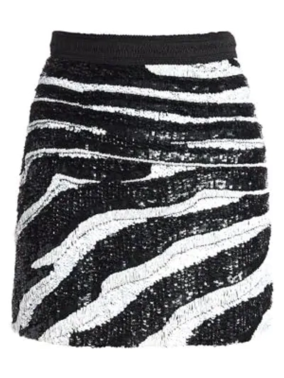 Shop Amen Zebra Sequin Mini Skirt In Black White