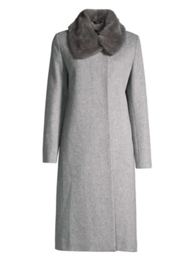 Shop Cinzia Rocca Women's Mink Fur Collar Wool Coat In Grey
