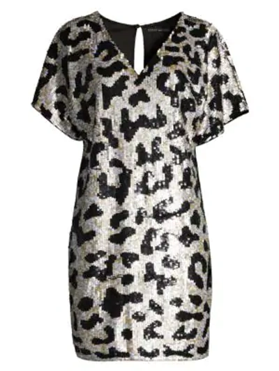 Shop Aidan Mattox Sequined Leopard V-neck Dress In Gold Black