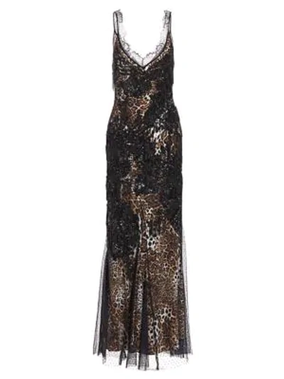 Shop Amen Leopard-print Embroidered Sleeveless Maxi Dress In Black Leopard