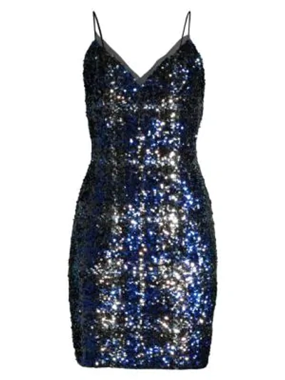 Shop Aidan Mattox Sequined Check Cocktail Dress In Blue