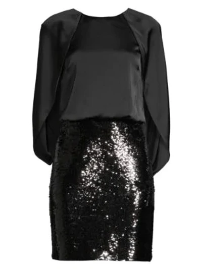 Shop Aidan Mattox Charmeuse & Sequin Capelette Dress In Black