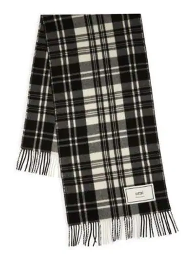 Shop Ami Alexandre Mattiussi Plaid Wool Scarf In Black Ecru