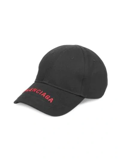 Shop Balenciaga Logo Cotton Baseball Cap In Black Bordeaux