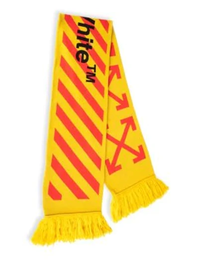 Shop Off-white Arrow Intarsia Wool-blend Scarf In Yellow Orange